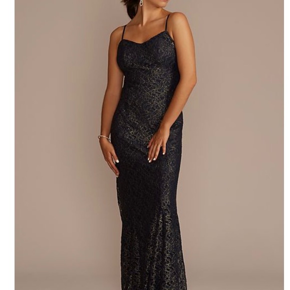 NWT! metallic foil lace mermaid dress with cropped popover size 2